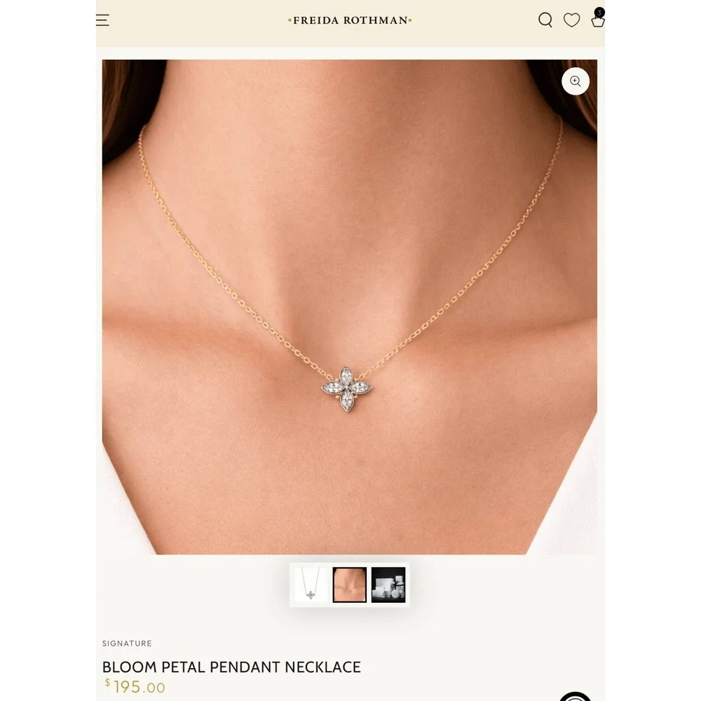 NEW $195 Freida Rothman Fleur Bloom Petal‎ Pendant Sterling Silver Necklace
